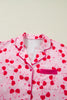 Rose Cherry Bow Mixed Print Scalloped Edge Short Pajama Set