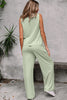 Smoke Green Textured Tank Top and Drawstring High Waist Pants Set