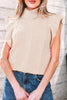 Tomato Red Cable Knit Turtleneck Ruffled Short Sleeve Sweater