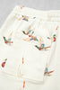 Beige Wild Duck Mallard Printed Drawstring Denim Shorts