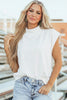 Black Solid Color High Neck Cap Sleeve Loose Top