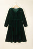 Blackish Green V Neck Long Sleeve Velvet Loose Fit Plus Size Dress