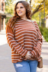 Khaki Stripe Drop Shoulder Casual Sweater