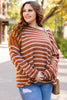 Khaki Stripe Drop Shoulder Casual Sweater