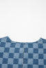 Sky Blue Frayed Hem Checkered Denim Mini Dress