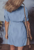 Myosotis Denim Pleated Slim Waist Short Sleeve Shirt Dress