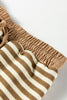 Brown Stripe Textured Drop Shoulder Pullover Top Drawstring Mini Skirt Two Piece Dress Set