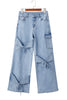 Beau Blue Bowknot Decor Boyfriend Cargo Jeans