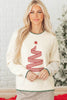 Racing Red Stitched Detail Christmas Tree Holiday Casual Sweater