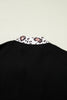 Black Dolman Half Sleeve Leopard Patchwork Trim V Neck Blouse