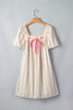 Multicolour Floral Print Contrast Ribbon Bow Lace Trim Square Neck Mini Dress