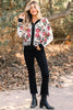 Beige Floral Print Buttoned Front V Neck Knit Cardigan