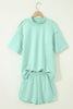 Light Pink Solid Color Exposed Seam Mock Neck Oversize Tee Casual Shorts 2pcs Outfit