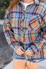 Orange Plus Size Plaid Print Buttoned Shirt