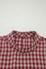Coral Country Plaid Long Sleeve Button Keyhole Pleated Loose Blouse