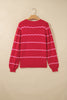 Red Stripe Striped Round Neck Long Sleeve Shift Pullover Sweater