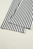 White Stripe Ruffle Trim Drop Shoulder Top Drawstring Loose Pant Set