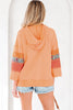 Grapefruit Orange Plaid Floral Patchwork Kangaroo Pocket Hooded Long Sleeve Top