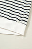 White Stripe Ruffle Trim Drop Shoulder Top Drawstring Loose Pant Set
