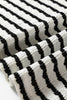 Black Stripe Textured Hooded V Neck Casual Long Sleeve Top