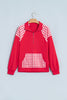 Racing Red Patchwork Plaid Pocket Quarter Zip Sweatshirt