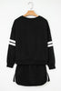 Black Varsity Stripe Detail Drop Shoulder Pullover Mini Skirt Set