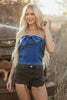 Sail Blue Vintage Bow Front Smocked Back Denim Tube Top