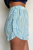 Rose Stripe Elastic Waist Ruffle Trim Casual Shorts