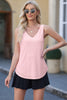 Light Pink Eyelet Knit Patterned Loose V Neck Tank Top