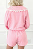 Pink Peter Pan Lace Embellished Neck Collision Sweatshirt and Skirt Two Piece Set