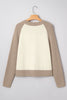 White Color Block Ribbed Knit Button Down Sweater Cardigan