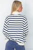 Blue Stripe Striped Stand Neck Long Sleeve Ribbed Cuff Hem Sweatshirt