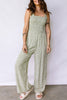 Green Smocked Bodice Square Neck Sleeveless Floral Jumpsuit