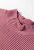 Burgundy Twisted Ribbed High Neck Loose Tee Elastic High Waist Loose Pant Set