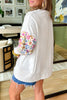 White Floral Dotted Mixed Print Patchwork Sleeve High Low Casual Sweatshirt