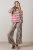 Red Stripe Dropped Shoulder Long Sleeve Casual Pullover Top