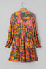 Multicolour Floral Print Long Sleeve Smocked Ruffled Mini Dress