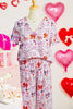 Pink Diverse Bows Buttons Printed Contrast Trim Short Sleeve Shirt Pajama Pant Set