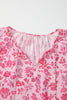 Pink Floral Puff Sleeve Split Neck Lightweight Blouse