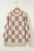 Grapefruit Orange Checkered Pattern Ribbed Trim Knit Baggy Sweater