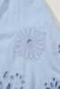 Beau Blue Eyelet Flower Embroidered Puff Short Sleeve Patchwork Crew Neck Blouse