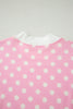 Green Polka Dot Print Color Block Trim Mock Neck Short Set