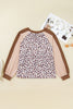 Parchment Leopard Colorblock Patchwork Twist Ribbed Plus Size V Neck Baggy Pullover