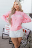 Pink Merry Candy Cane Puffy Knit Crew Neck Sweater