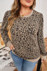 Khaki Leopard Textured Ribbed Trim Plus Size Long Sleeve Top