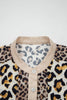 Khaki Mixed Leopard Patchwork 3/4 Sleeve Loose Shirt