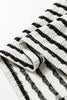 Black Stripe Textured Hooded V Neck Casual Long Sleeve Top