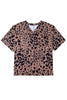 Brown Leopard Print V Neck Half Sleeve Oversized Tee
