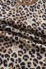 Brown Plus Size Leopard Print Crinkled Colorblock Patchwork V Neck Blouse