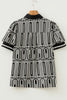 Black Geometric Print Contrast Scallop Color Block Patchwork Short Sleeve Blouse